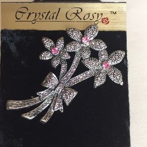 Austrian Pink Crystal Brooch new vintage Flowers